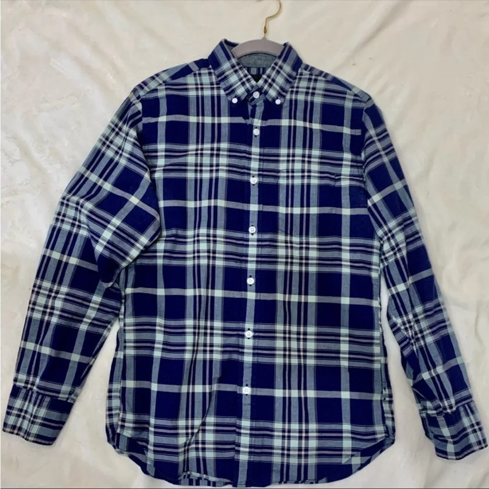 J. Crew Men Shirt Small Casual Dress Button-Up Shirt Blue Gray Plaid Long Slvs